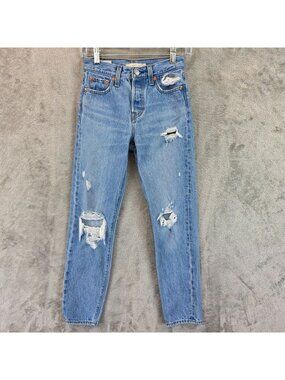 Levis Premium Wedgie Jeans Womens 23 Blue Light Wash High Rise Distressed Denim